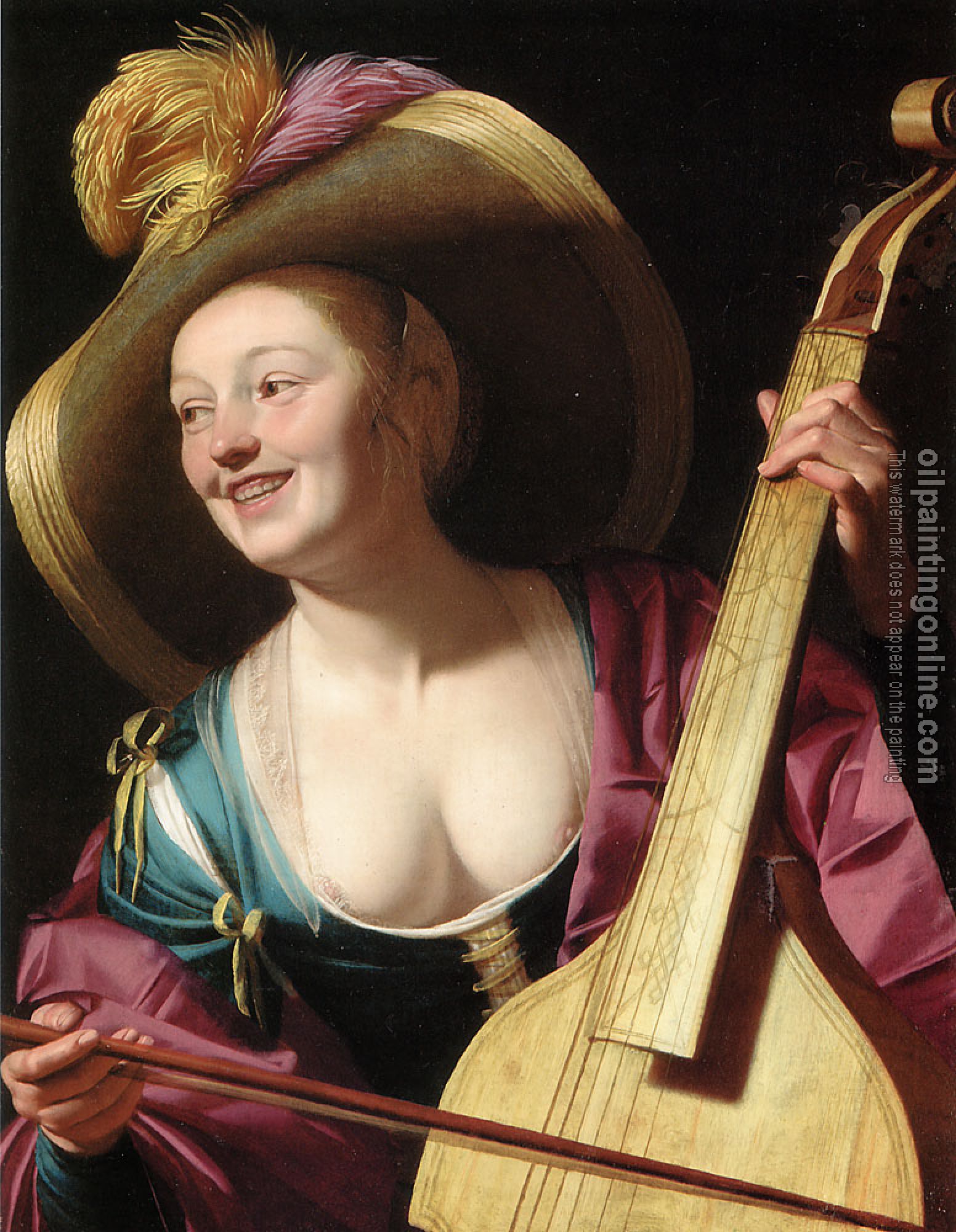 Gerrit van Honthorst - A young woman playing a viola da gamba